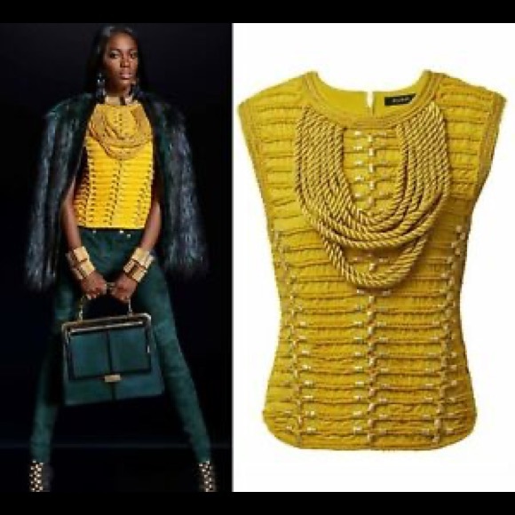 Balmain x H&M Yellow Braided Jersey Top - Picture 1 of 14